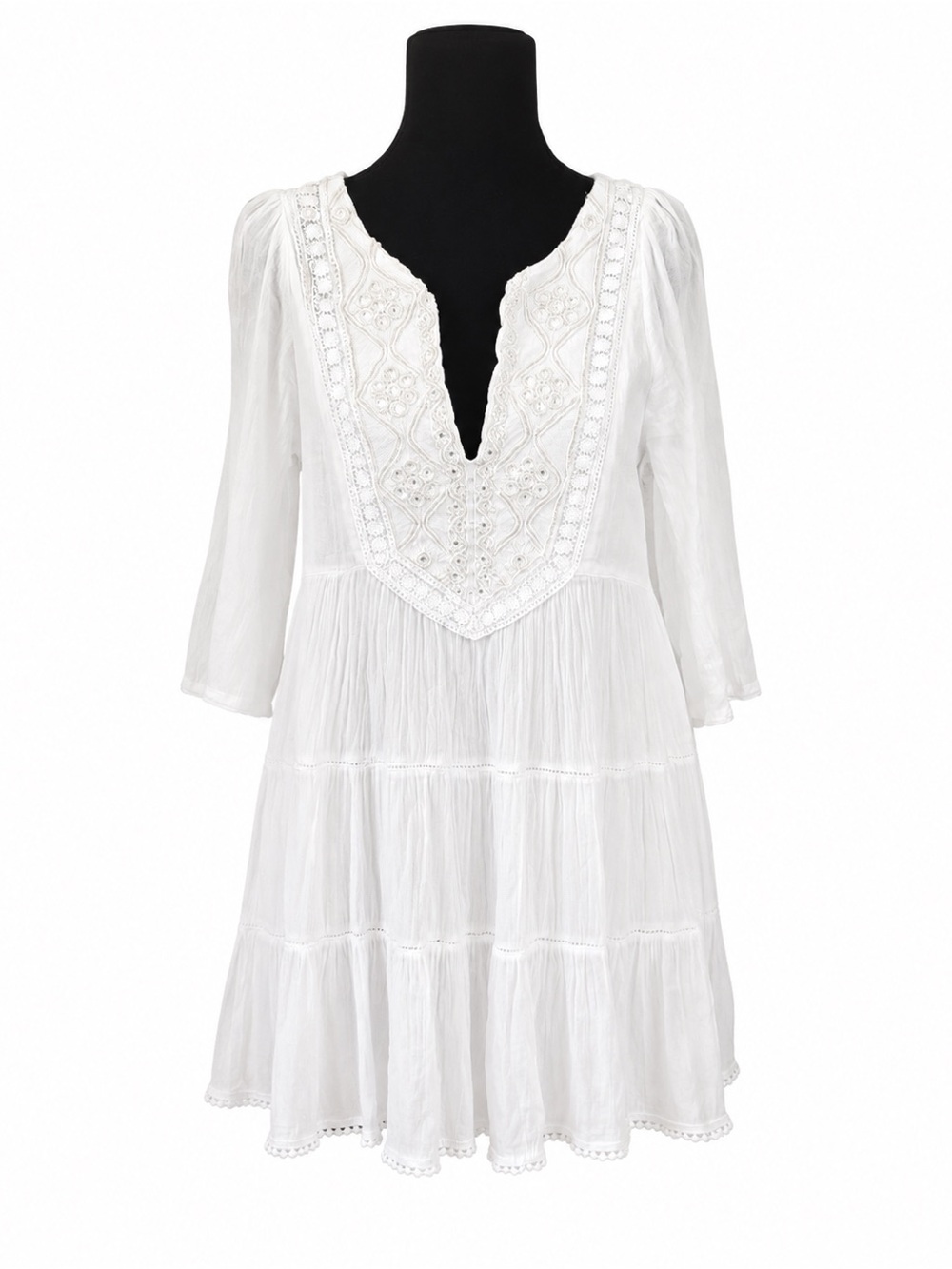 Sundance White Cotton Embroidered Boho Tunic Dress Size S Like New